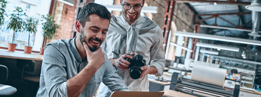 Marketing agency teammates working together.