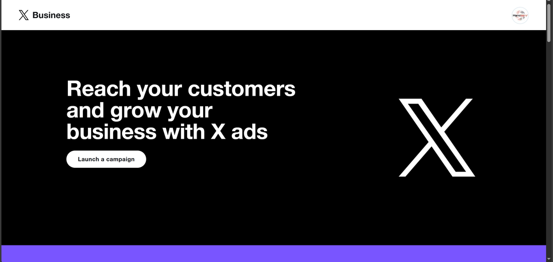 Homepage of X ads.