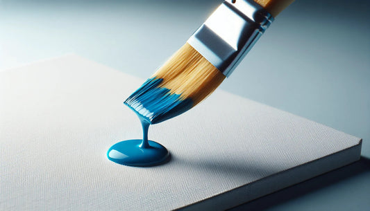 I blue paint brush dripping on a canvas