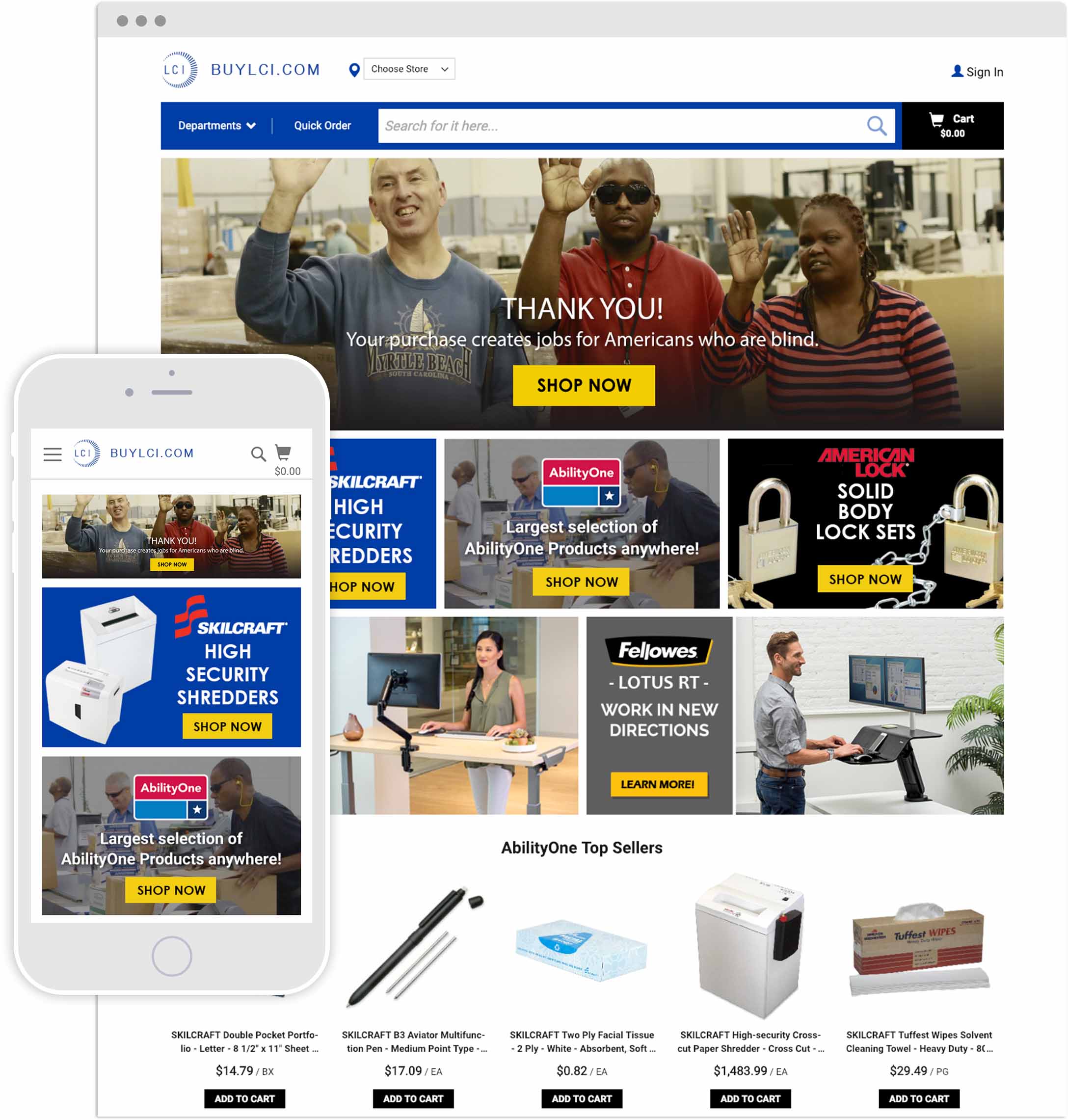This is the wireframe of the BUYLCI website showcasing the responsiveness on mobile and desktop that Markiserv created with graphic design techniques.