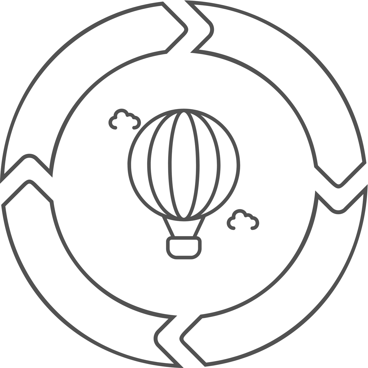 Basic design cover art with a hot air balloon in a circle surrounded by clouds
