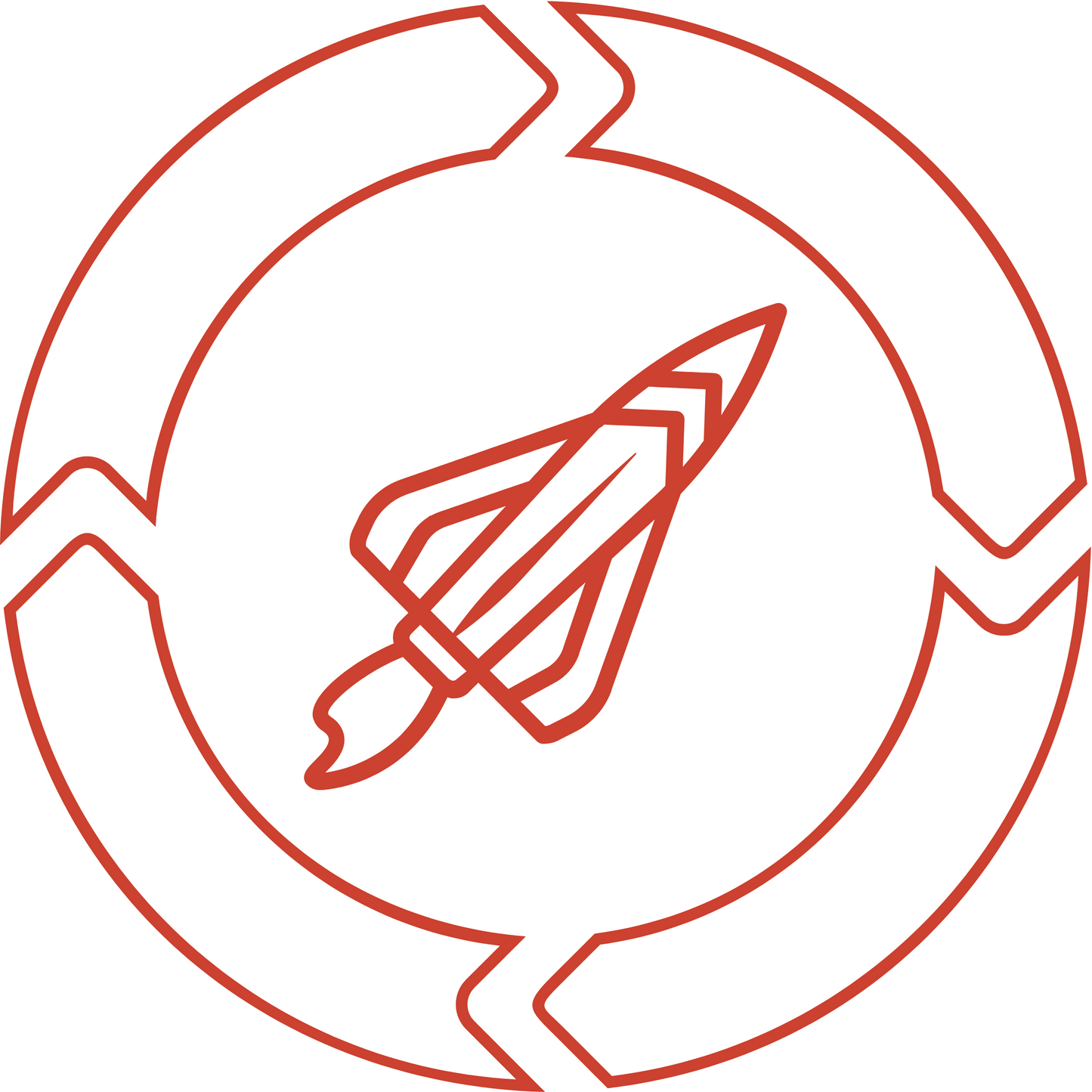 Pro graphic design subscription image with a rocket in the center colored read surrounded by a circle.