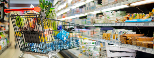 Grocery store with a shopping cart.